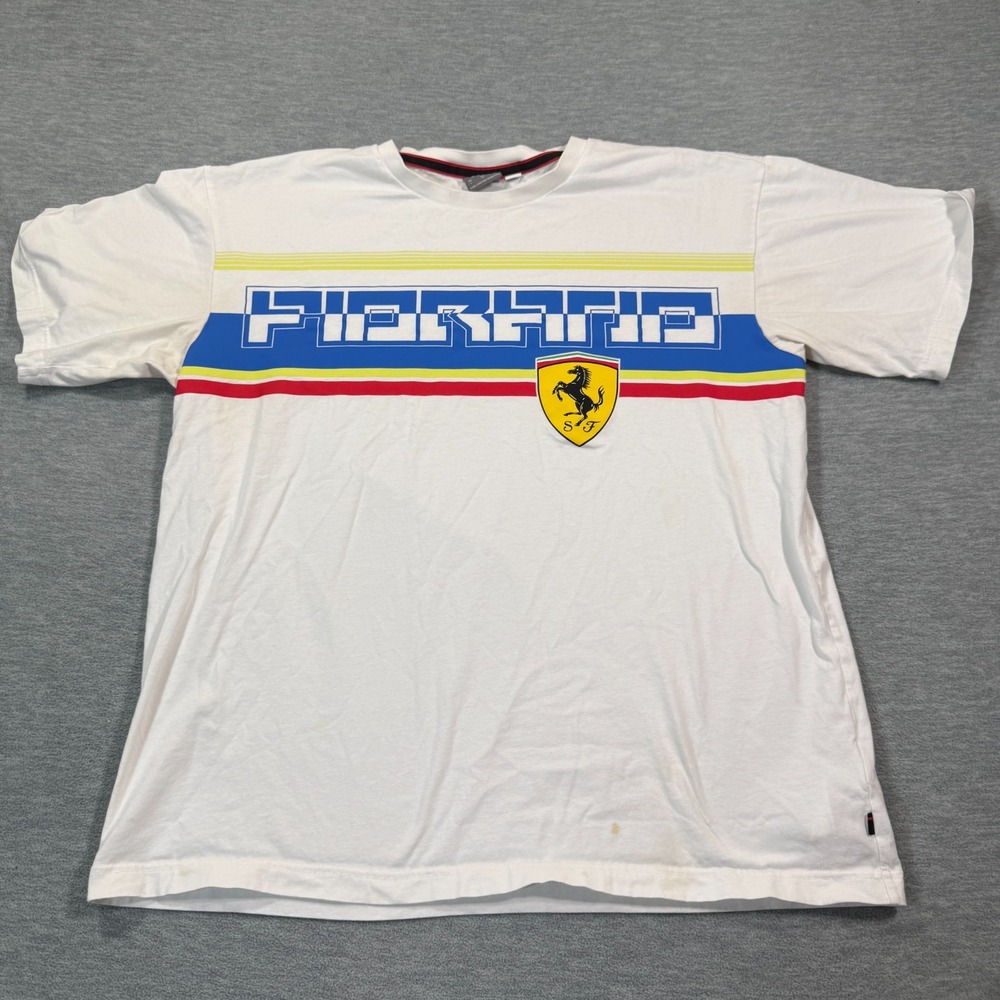 Puma Ferrari T-Shirt Men L White Blue Red Logo Racing Scuderia‎ Graphic Tee
